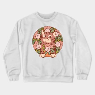 Shy Kitten Hiding in Flowers Crewneck Sweatshirt